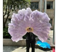Large Dark Pink 130CM 100CM Natural Ostrich Feather Fan Decor Halloween Wedding Party Decoration Belly Dance Fan DIY Plumas Fan-Light Purple-1PCS (130cm)