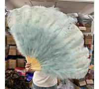 Large Dark Pink 130CM 100CM Natural Ostrich Feather Fan Decor Halloween Wedding Party Decoration Belly Dance Fan DIY Plumas Fan-Light Blue-1PCS (130cm)