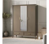 Large Dark Wood 3 Door Mirrored Triple Wardrobe with Drawers - Delilah