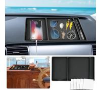 Large Dashboard Tray for Car, 13.4" X 7.8" Anti Slip Mat for Car Dashboard | 3-Compartment Boat Dashboard Pad, Fits All Smartphones, Non-Slip Rubber, Non-Marking Tape, Secure Storage for Sunglasses/Keys