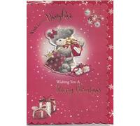 Large Daughter Christmas Card, Cute Festive Teddy Design, 18 x 25.4 cm