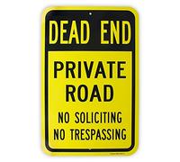 Large dead end private road no soliciting no trespassing sign, aluminum reflective rust free uv protected and weatherproof 8×12 INCH