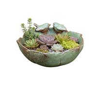 Large Decorative and Leak Proof Bird Bowl | Ceramic Hummingbird Fountain and Hydroponic Planter - for Garden, Patio, Balcony, Sill and Courtyard, Lawn