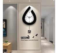 Large Decorative Wall Clock, Modern Wooden Stylish Pendulum Wall Clock, Silent Quartz Battery Operated Clock for Living Room, Bedroom & Kitchen Decor - Black & White,39×73cm