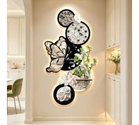 Large Decorative Wall Clock with LED Backlight - Butterfly Floral Wall Art with 3D Layered Design, Living Room Wall Decor for Entryway Hallway Bedroom, Warm Brown style-A 31.5×62.9 in（80×160 cm）