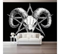 Large Decorative Wall Mural Gothic Goat Skull Printed Non Self Adhesive Wallpaper, Paste Installation Black White Photo Wallpaper for Bedroom Living Room Wall Design 158" x 110"/400 x 280 cm(WxH)