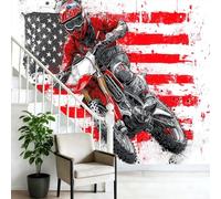 Large Decorative Wall Mural Minimalist Graffiti National Flag Rider Printed Non Self Adhesive Wallpaper, Colorful Photo Wallpaper for Bedroom Living Room Wall Design 99" x 69"/250 x 175 cm(WxH)