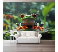 Large Decorative Wall Mural Natural Red-Eyed Tree Frog Printed Non Self Adhesive Wallpaper, Green Photo Wallpaper for Bedroom Living Room Wall Design 138" x 101"/350 x 256 cm(WxH)