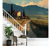 Large Decorative Wall Mural Retro Countryside Farmhouse Printed Non Self Adhesive Wallpaper, Yellow-Green Photo Wallpaper for Bedroom Living Room Wall Design 138" x 101"/350 x 256 cm(WxH)