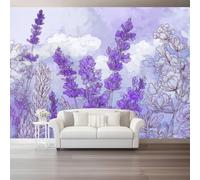 Large Decorative Wall Mural Watercolor Plants Lavender Pattern Printed Non Self Adhesive Wallpaper - Paste Installation Purple Photo Wallpaper for Bedroom Living Room Wall Design 400 x 280 cm（WxH