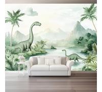 Large Decorative Wall Mural Watercolour Vintage Dinosaur Printed Non Self Adhesive Wallpaper, Pale Green Photo Wallpaper for Bedroom Living Room Wall Design 138" x 101"/350 x 256 cm(WxH)
