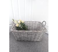 Large Decorative Wicker Storage Basket, White-Washed, 60 cm x 45 cm x 33 cm, with Handles