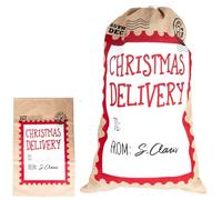 SHATCHI Large Delivery Santa Sack 48x78 cm-Hessian Stocking Filler Gift Bag with Drawstring, Personalized North Pole Design Christmas Accessories, Beige w/White