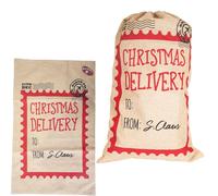 SHATCHI Large Delivery Santa Sack 48x78 cm-Hessian Stocking Filler Gift Bag with Drawstring, Personalized North Pole Design Christmas Accessories, Beige