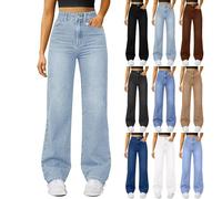 Large Denim Wide Leg Pants for Women High Waisted and Slim Fit Straight | High Elasticity Casual Jeans Loose Fit Jeans With Multiple Pockets Lightweight Lounge Trousers Comfortable Denim Pants