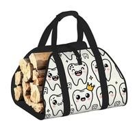 Large Dental-Dentist-Crowned-Teeth Firewood Carrier Bag, 600d Oxford Cloth Log Tote With Reinforced Handles, Open-End Wood Hauling Bag For Fireplace, Wood Stove, Camping And Outdoor Storage