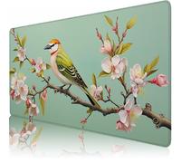 Large Desk Mat, 1000 x 500 x 3 mm Extended Mouse Pad, Bird Decorative Desk Pad with Non-Slip Rubber Base & Stitched Edges & Soft Smooth Surface, Waterproof Table Protector for Home(Flower) L-x5902