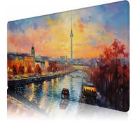 Large Desk Mat, 1000 x 500 x 3 mm Extended Mouse Pad, City Decorative Desk Pad with Non-Slip Rubber Base & Stitched Edges & Soft Smooth Surface, Waterproof Table Protector for Home(Landscape) L-x1042