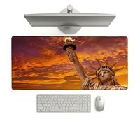 Large Desk Mat, 1000 x 500 x 3 mm Extended Mouse Pad, Sunset Decorative Desk Pad with Non-Slip Rubber Base & Stitched Edges & Smooth Surface, Waterproof Table Protector (Statue Of Liberty) L-x5248