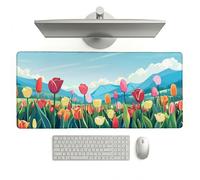 Large Desk Mat, 1200 x 400 x 3 mm Extended Mouse Pad, Cartoon Decorative Desk Pad with Non-Slip Rubber Base & Stitched Edges & Soft Smooth Surface, Waterproof Table Protector for Home(Tulip) L-x4267