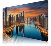 Large Desk Mat, 1200 x 600 x 3 mm Extended Mouse Pad, City Decorative Desk Pad with Non-Slip Rubber Base & Stitched Edges & Soft Smooth Surface, Waterproof Table Protector for Home(Landscape) L-x1054