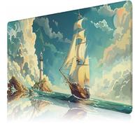 Large Desk Mat, 1200 x 600 x 3 mm Extended Mouse Pad, Sailboat Decorative Desk Pad with Non-Slip Rubber Base & Stitched Edges & Soft Smooth Surface, Waterproof Table Protector (Lighthouse) L-x2019