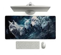 Large Desk Mat, 700 x 300 x 3 mm Extended Mouse Pad, Animal Decorative Desk Pad with Non-Slip Rubber Base & Stitched Edges & Soft Smooth Surface, Waterproof Table Protector (Wolf_Instance) L-x1791