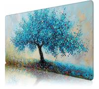 Large Desk Mat, 700 x 300 x 3 mm Extended Mouse Pad, Blue Decorative Desk Pad with Non-Slip Rubber Base & Stitched Edges & Soft Smooth Surface, Waterproof Table Protector Gifts(Tree Of Life) L-x4385
