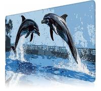 Large Desk Mat, 700 x 300 x 3 mm Extended Mouse Pad, Sea View Decorative Desk Pad with Non-Slip Rubber Base & Stitched Edges & Soft Smooth Surface, Waterproof Table Protector for Home(Dolphin) L-x2924