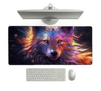 Large Desk Mat, 800 x 300 x 3 mm Extended Mouse Pad, Animal Decorative Desk Pad with Non-Slip Rubber Base & Stitched Edges & Soft Smooth Surface, Waterproof Table Protector for Home(Wolf) L-x1799