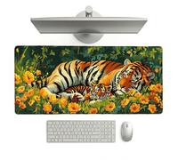 Large Desk Mat, 800 x 300 x 3 mm Extended Mouse Pad, Animal Decorative Desk Pad with Non-Slip Rubber Base & Stitched Edges & Soft Smooth Surface, Waterproof Table Protector for Home(Tiger) L-x1803