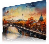 Large Desk Mat, 800 x 400 x 3 mm Extended Mouse Pad, Germany Decorative Desk Pad with Non-Slip Rubber Base & Stitched Edges & Soft Smooth Surface, Waterproof Table Protector for Home(City) L-x1500