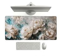 Large Desk Mat, 800 x 400 x 3 mm Extended Mouse Pad, Peony Decorative Desk Pad with Non-Slip Rubber Base & Stitched Edges & Soft Smooth Surface, Waterproof Table Protector for Home(Flower) L-x5703