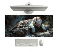 Large Desk Mat, 900 x 400 x 3 mm Extended Mouse Pad, Animal Decorative Desk Pad with Non-Slip Rubber Base & Stitched Edges & Soft Smooth Surface, Waterproof Table Protector for Home(Tiger) L-x1832