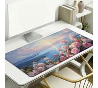 Large Desk Mat, 900 x 400 x 3 mm Extended Mouse Pad, Pink Decorative Desk Pad with Non-Slip Rubber Base & Stitched Edges & Soft Smooth Surface, Waterproof Table Protector for Home(Flower) L-x2151