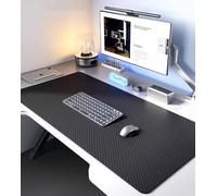 Large Desk Pad Black Carbon Fiber Texture Mouse Pad,Waterproof Computer Laptop Writing Mat Smooth Gaming Mouse Pad,Wear Resistant Table Protector (90x50cm)