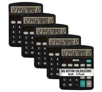 Large Desktop Calculators, 5 Pack, 12-Digit LCD Display, Angled Display Panel, by Better Office Products, Standard Function, Black, Dual Power with Included AA Battery Power, 5 Pack