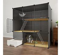 Large Detachable Indoor Cat Cage with Litter Box - 2/3 Tier Metal Cat Playpen, DIY Exercise Space for 1-3 Cats, Perfect for Small Animals, Black Pet Enclosure