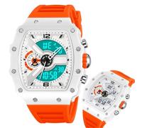 Large Dial Men’s Digital Watch, Rugged Analog-Digital Wristwatch with 2 Time Zones, Chronograph, Alarm, Week Display, 12/24 Hour Mode(Orange)