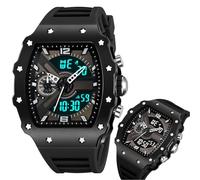 Large Dial Men’s Digital Watch, Rugged Analog-Digital Wristwatch with 2 Time Zones, Chronograph, Alarm, Week Display, 12/24 Hour Mode(Black 1)