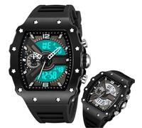 Large Dial Men’s Digital Watch, Rugged Analog-Digital Wristwatch with 2 Time Zones, Chronograph, Alarm, Week Display, 12/24 Hour Mode(Black 2)