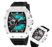 Large Dial Men’s Digital Watch, Rugged Analog-Digital Wristwatch with 2 Time Zones, Chronograph, Alarm, Week Display, 12/24 Hour Mode(White)