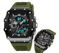 Large Dial Men’s Digital Watch, Rugged Analog-Digital Wristwatch with 2 Time Zones, Chronograph, Alarm, Week Display, 12/24 Hour Mode(Green)