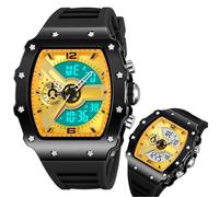 Large Dial Men’s Digital Watch, Rugged Analog-Digital Wristwatch with 2 Time Zones, Chronograph, Alarm, Week Display, 12/24 Hour Mode(Yellow 1)