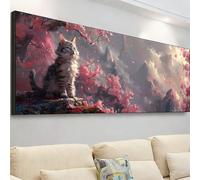 Large Diamond Art Cherry Blossoms Diamond Painting Kits for Adults, 5D Dimond Art Cat Gem Arts and Crafts for Kids, DIY Crystal Rhinestone Cross Stitch Embroidery Kit, Room Decor 270x90cm 7X-155