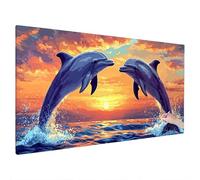 Large Diamond Art for Adults 140x60cm Dolphin, Sunset Diamond Painting Kits for Kids Beginners, 5D DIY Full Drill Canvas Gem Arts and Crafts, Hobbies for Adults Women, Autumn Home Decor, Gifts X-61