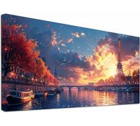 Large Diamond Art for Adults Sunset, 5D Diamond Painting Kit Eiffel Tower, DIY Full Drill Rhinestone Embroidery Kit, Hobbies for Adults Women, Gem Art and Crafts, Home Wall Decor Gifts 32x64in X-9545