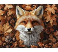 Large Diamond Art Fox Diamond Painting, Dimond Painting Autumn Leaves Mosaic Kits for Adults 5D DIY Full Drill Gem Art Cross Stitch Crafts Embroidery Kit for Room Wall Decor 12x8inch -lsy250108B
