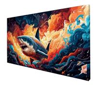 Large Diamond Art Kits Adults 39.4x15.7in Ocean Diamond Painting Kit Shark Dimond Art for Adults Beginner, 5D Full Drill Crystal Gem Paintings, Dimond Cross Stitch for Room Decor Gifts for Women U-86