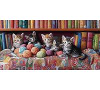 Large Diamond Art Kits Adults, Cat Bookshelf 5D Diamond Painting for Kids Crystal Gem Art Round Full Drill Canvas Painting DIY Cross Stitch Crafts Home Wall Room Decor, Gifts for Women 14x28 inch a639